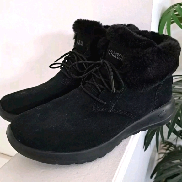Skechers Shoes - Skechers On-The-Go Joy Lush Black Suede Ankle Boots Women's Winter 15506 Sz 8.5